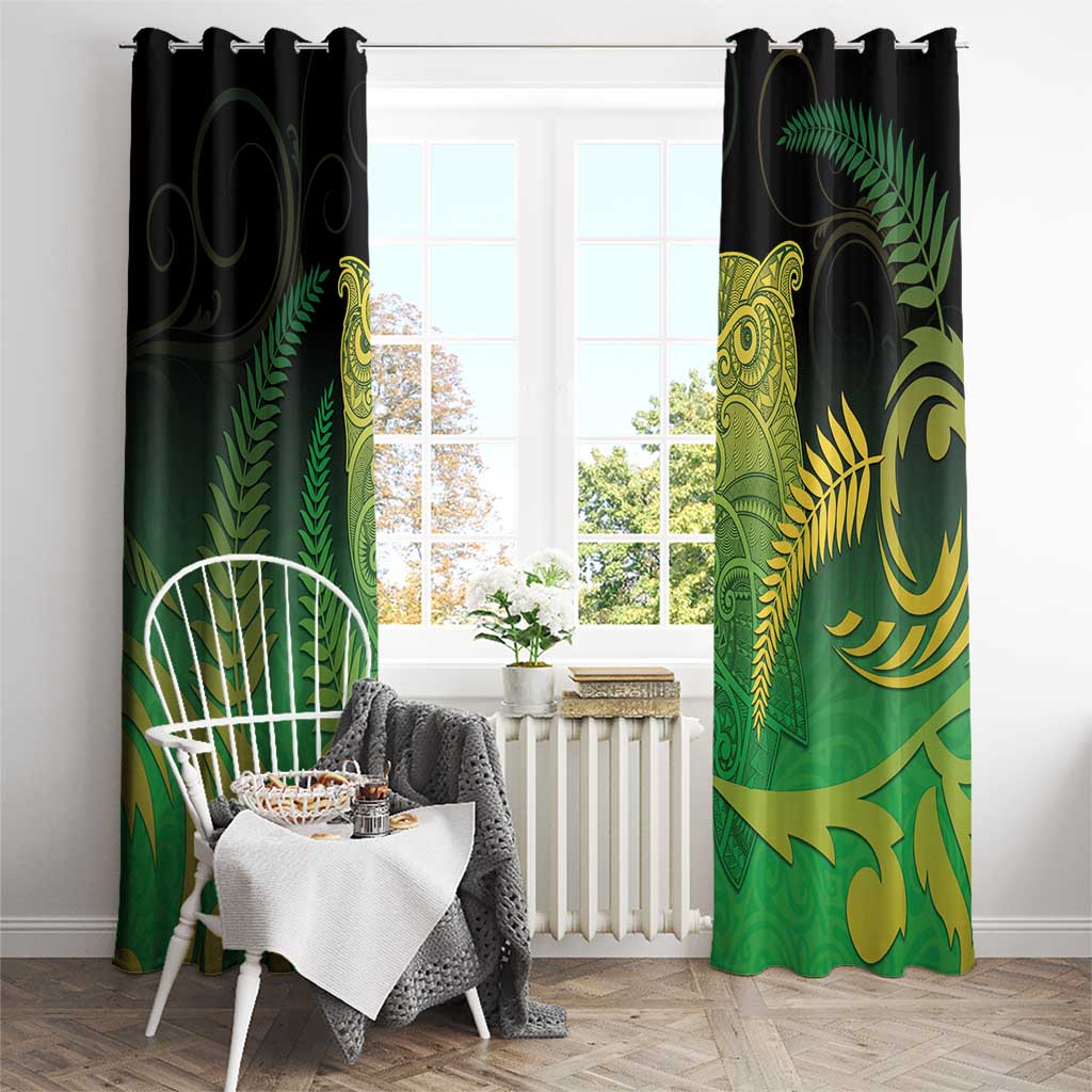 New Zealand Aotearoa Ruru Window Curtain Maori Fern Art Green