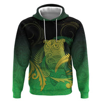 New Zealand Aotearoa Ruru Zip Hoodie Maori Fern Art Green