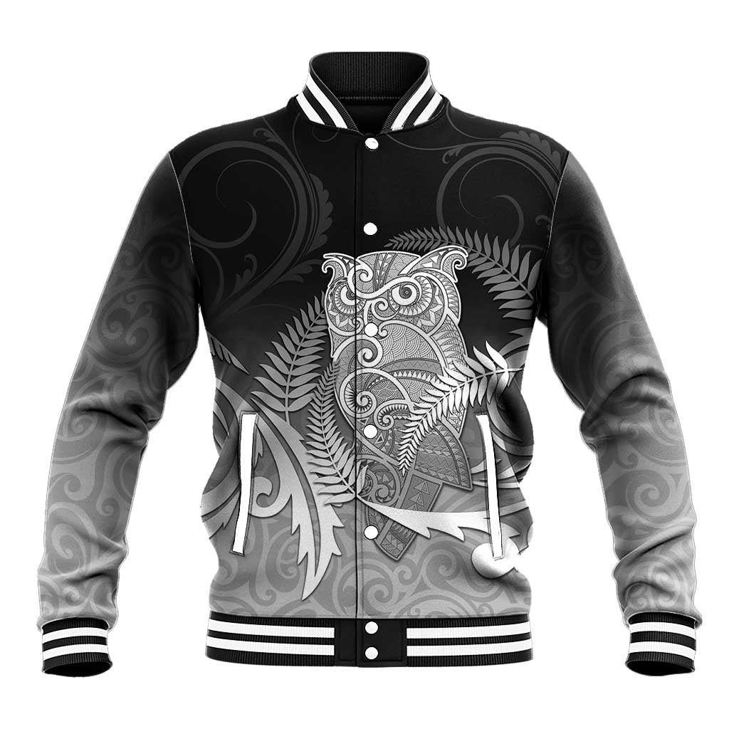New Zealand Aotearoa Ruru Baseball Jacket Maori Fern Art Black