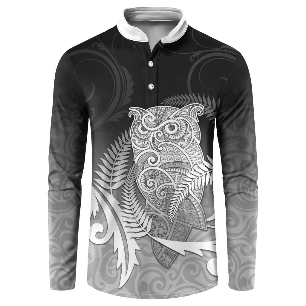 New Zealand Aotearoa Ruru Button Sweatshirt Maori Fern Art Black