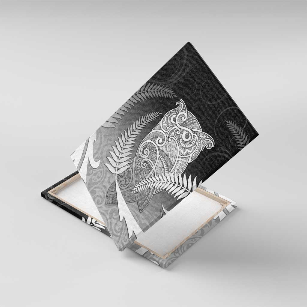 New Zealand Aotearoa Ruru Canvas Wall Art Maori Fern Art Black