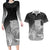 New Zealand Aotearoa Ruru Couples Matching Long Sleeve Bodycon Dress and Hawaiian Shirt Maori Fern Art Black