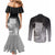 New Zealand Aotearoa Ruru Couples Matching Mermaid Dress and Long Sleeve Button Shirt Maori Fern Art Black
