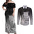 New Zealand Aotearoa Ruru Couples Matching Off Shoulder Maxi Dress and Long Sleeve Button Shirt Maori Fern Art Black