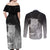 New Zealand Aotearoa Ruru Couples Matching Off Shoulder Maxi Dress and Long Sleeve Button Shirt Maori Fern Art Black