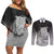 New Zealand Aotearoa Ruru Couples Matching Off Shoulder Short Dress and Long Sleeve Button Shirt Maori Fern Art Black