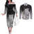 New Zealand Aotearoa Ruru Couples Matching Off The Shoulder Long Sleeve Dress and Long Sleeve Button Shirt Maori Fern Art Black