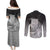 New Zealand Aotearoa Ruru Couples Matching Puletasi and Long Sleeve Button Shirt Maori Fern Art Black