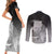 New Zealand Aotearoa Ruru Couples Matching Short Sleeve Bodycon Dress and Long Sleeve Button Shirt Maori Fern Art Black