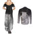 New Zealand Aotearoa Ruru Couples Matching Summer Maxi Dress and Long Sleeve Button Shirt Maori Fern Art Black