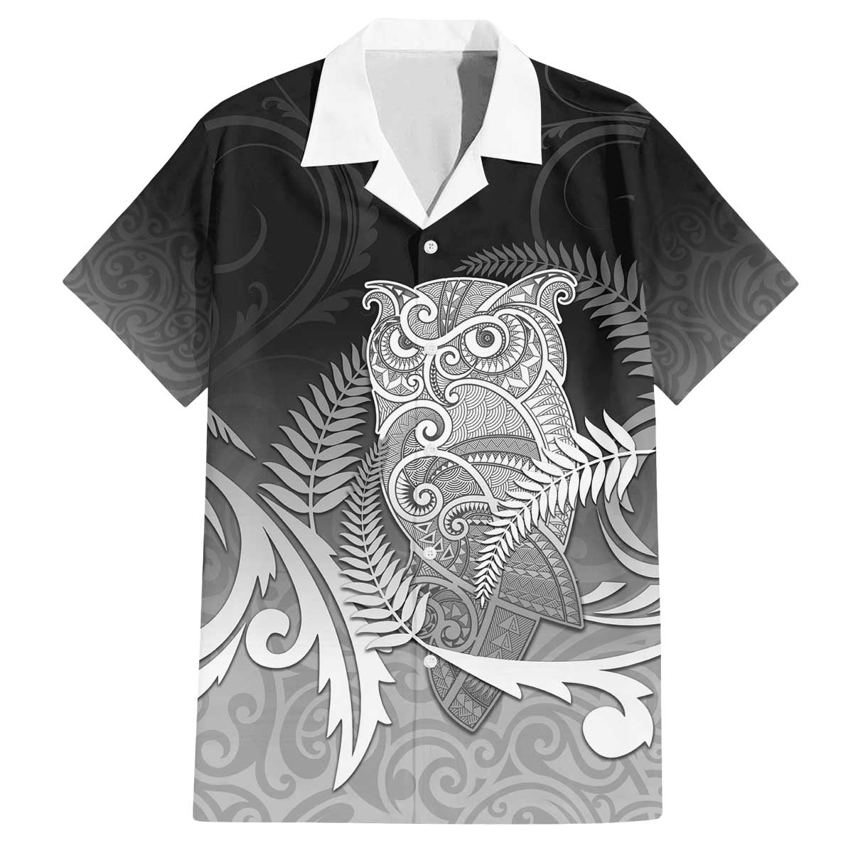 New Zealand Aotearoa Ruru Family Matching Off The Shoulder Long Sleeve Dress and Hawaiian Shirt Maori Fern Art Black