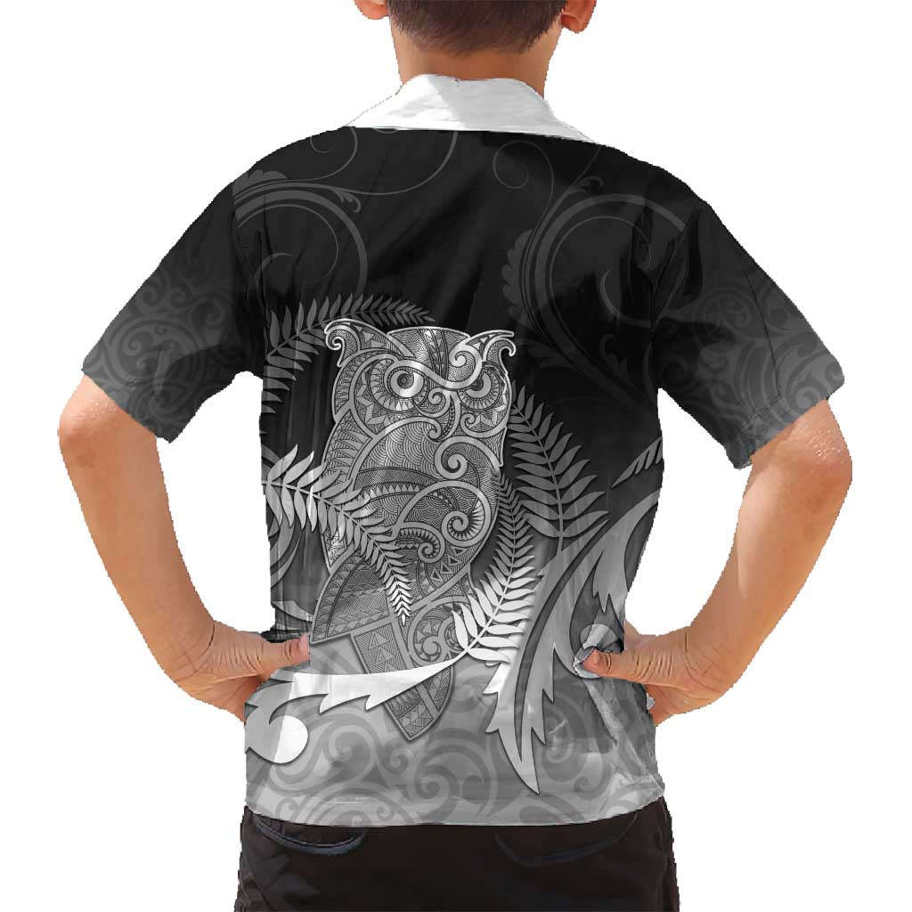 New Zealand Aotearoa Ruru Family Matching Tank Maxi Dress and Hawaiian Shirt Maori Fern Art Black