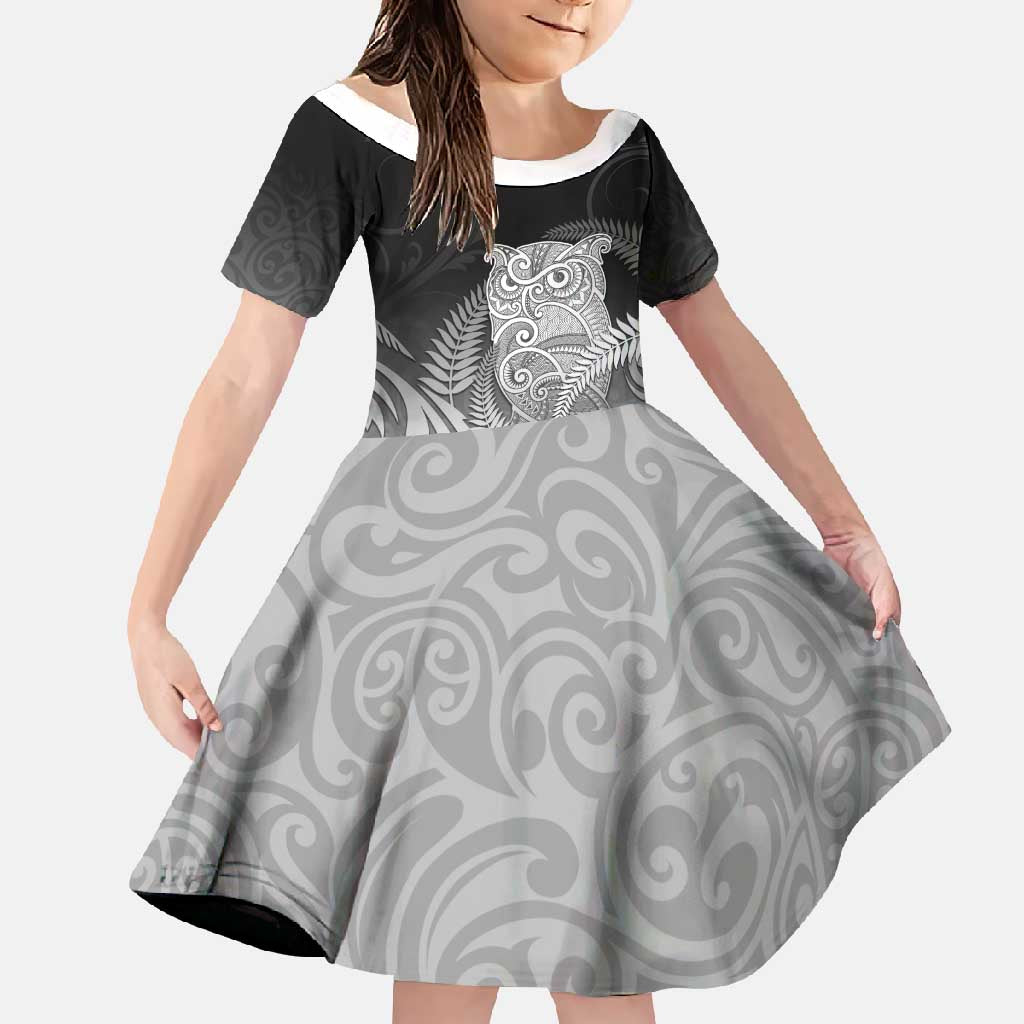 New Zealand Aotearoa Ruru Family Matching Tank Maxi Dress and Hawaiian Shirt Maori Fern Art Black