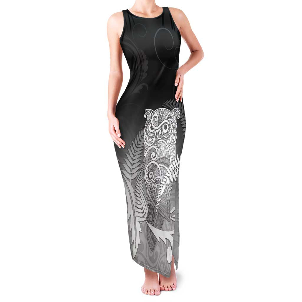 New Zealand Aotearoa Ruru Family Matching Tank Maxi Dress and Hawaiian Shirt Maori Fern Art Black