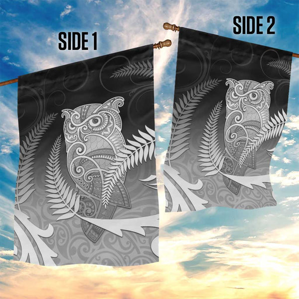 New Zealand Aotearoa Ruru Garden Flag Maori Fern Art Black LT05