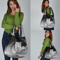 New Zealand Aotearoa Ruru Grocery Bag Maori Fern Art Black