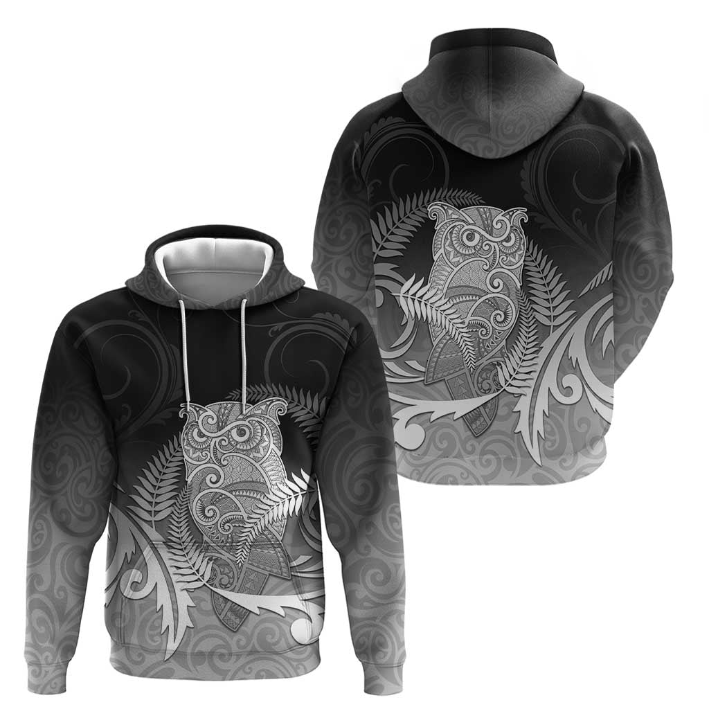 New Zealand Aotearoa Ruru Hoodie Maori Fern Art Black