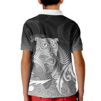 New Zealand Aotearoa Ruru Kid Polo Shirt Maori Fern Art Black