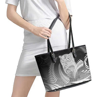 New Zealand Aotearoa Ruru Leather Tote Bag Maori Fern Art Black