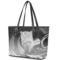New Zealand Aotearoa Ruru Leather Tote Bag Maori Fern Art Black