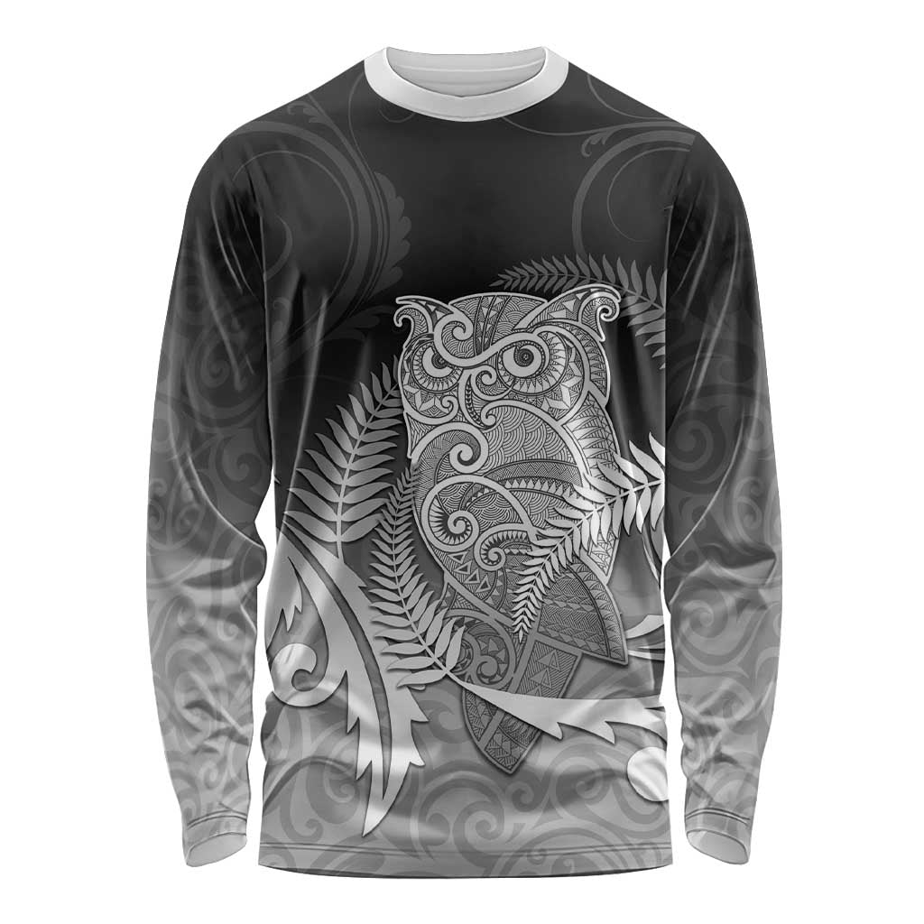 New Zealand Aotearoa Ruru Long Sleeve Shirt Maori Fern Art Black