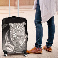 New Zealand Aotearoa Ruru Luggage Cover Maori Fern Art Black