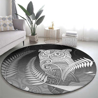 New Zealand Aotearoa Ruru Round Carpet Maori Fern Art Black
