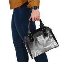 New Zealand Aotearoa Ruru Shoulder Handbag Maori Fern Art Black