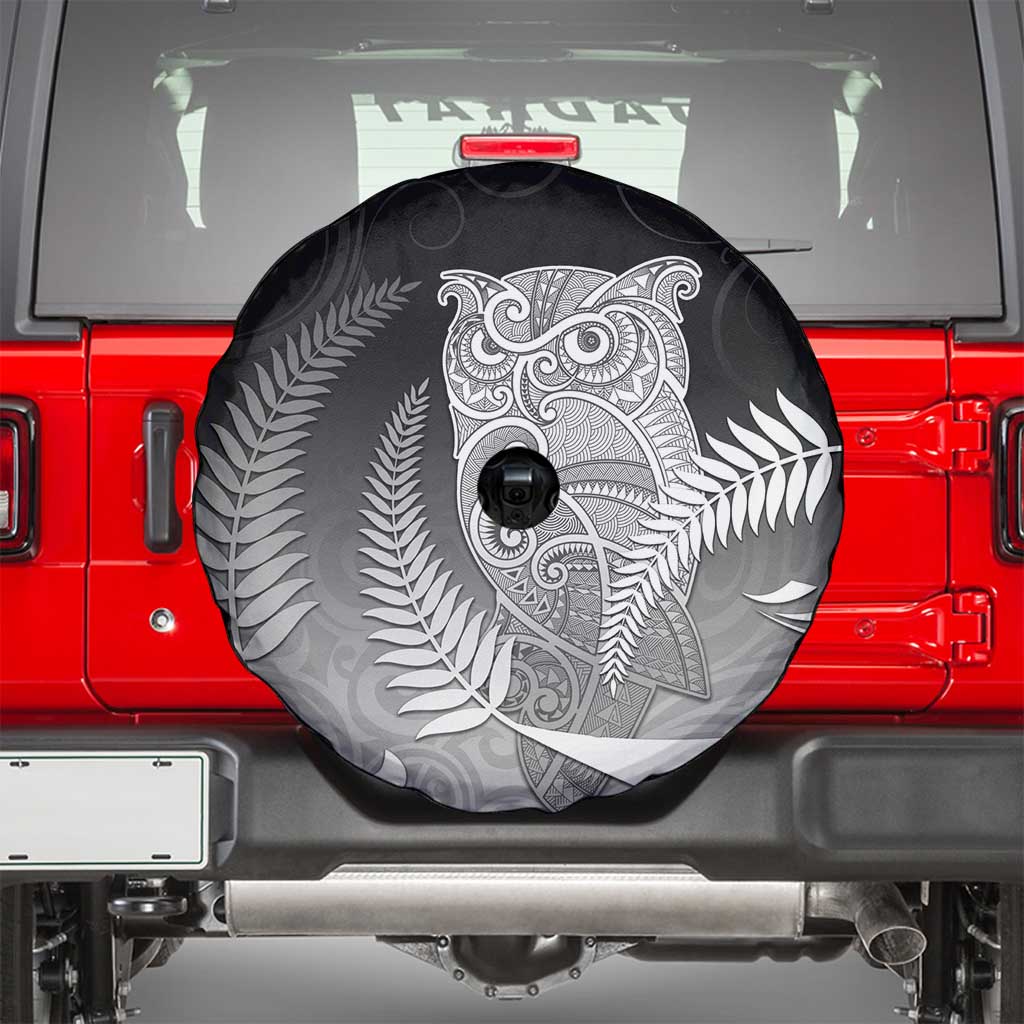New Zealand Aotearoa Ruru Spare Tire Cover Maori Fern Art Black
