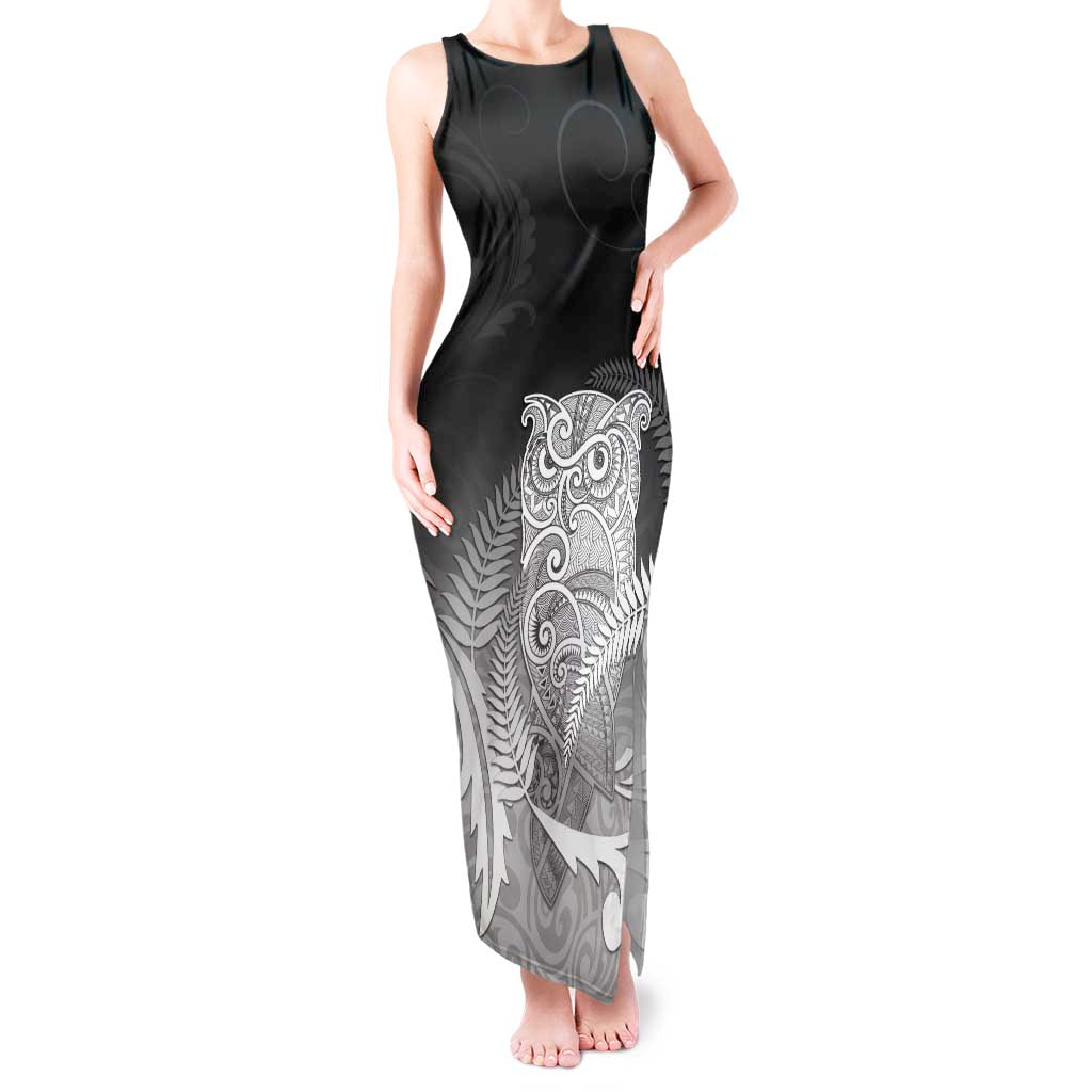 New Zealand Aotearoa Ruru Tank Maxi Dress Maori Fern Art Black