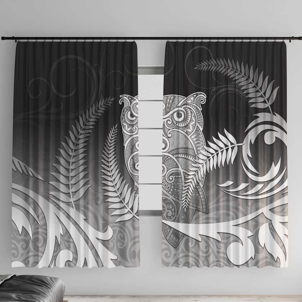 New Zealand Aotearoa Ruru Window Curtain Maori Fern Art Black