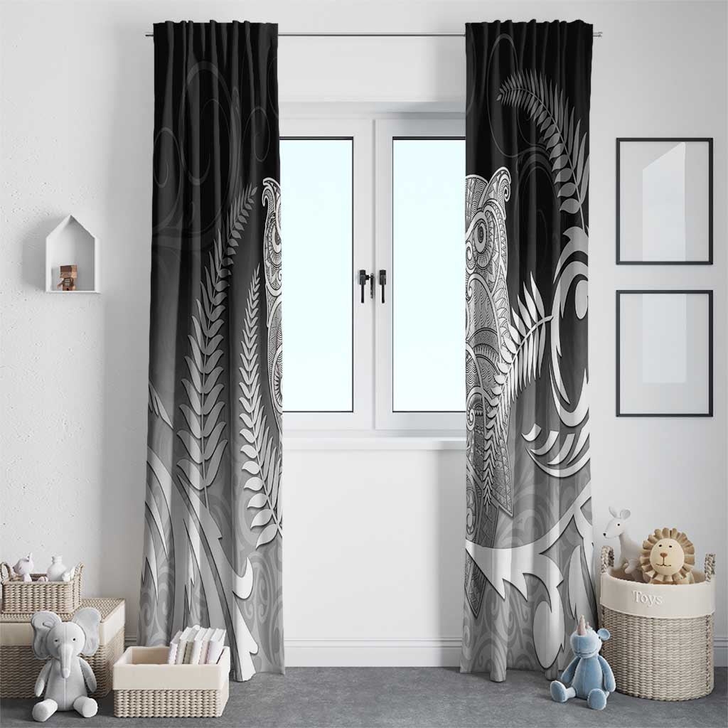 New Zealand Aotearoa Ruru Window Curtain Maori Fern Art Black