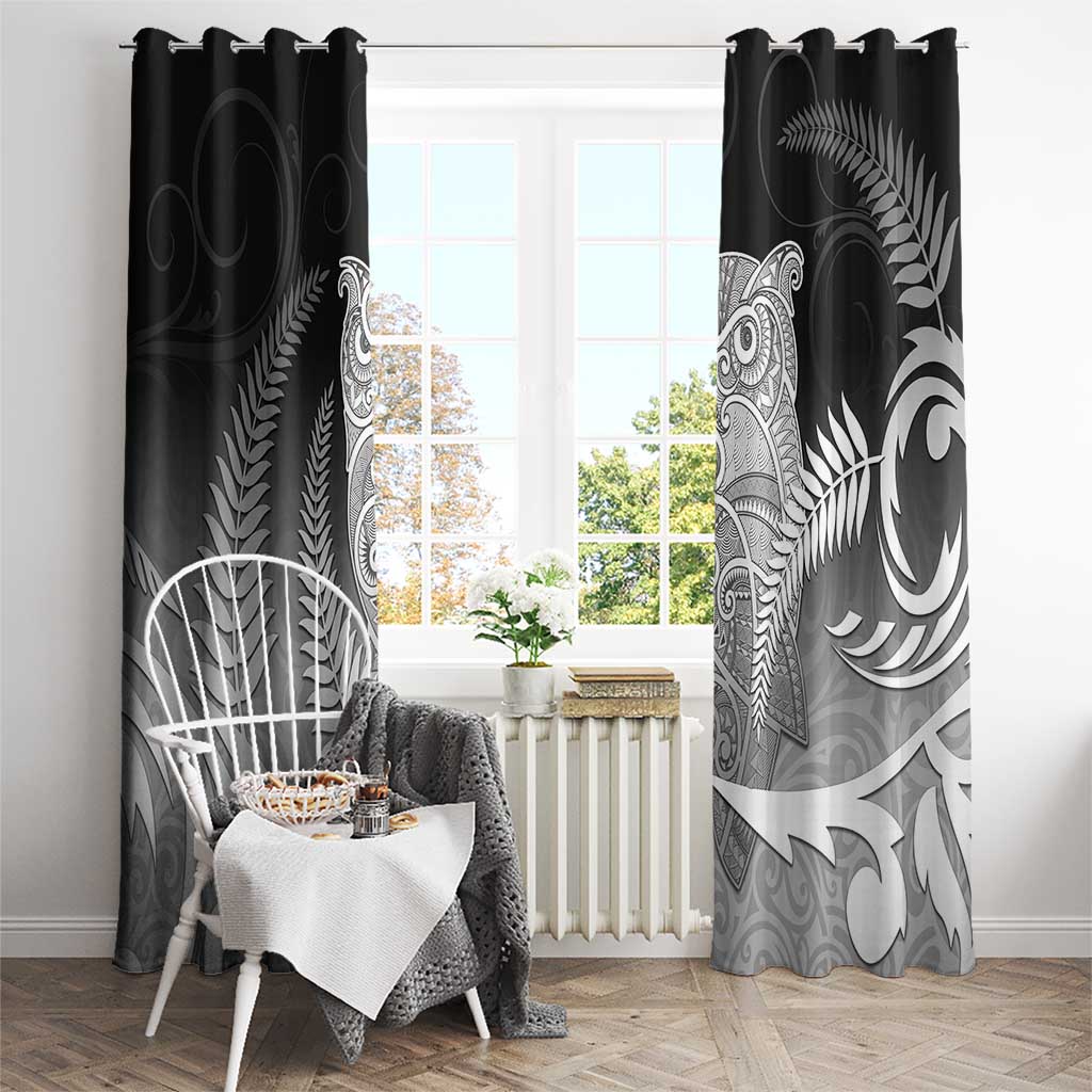 New Zealand Aotearoa Ruru Window Curtain Maori Fern Art Black