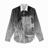 New Zealand Aotearoa Ruru Women Casual Shirt Maori Fern Art Black