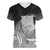 New Zealand Aotearoa Ruru Women V-Neck T-Shirt Maori Fern Art Black
