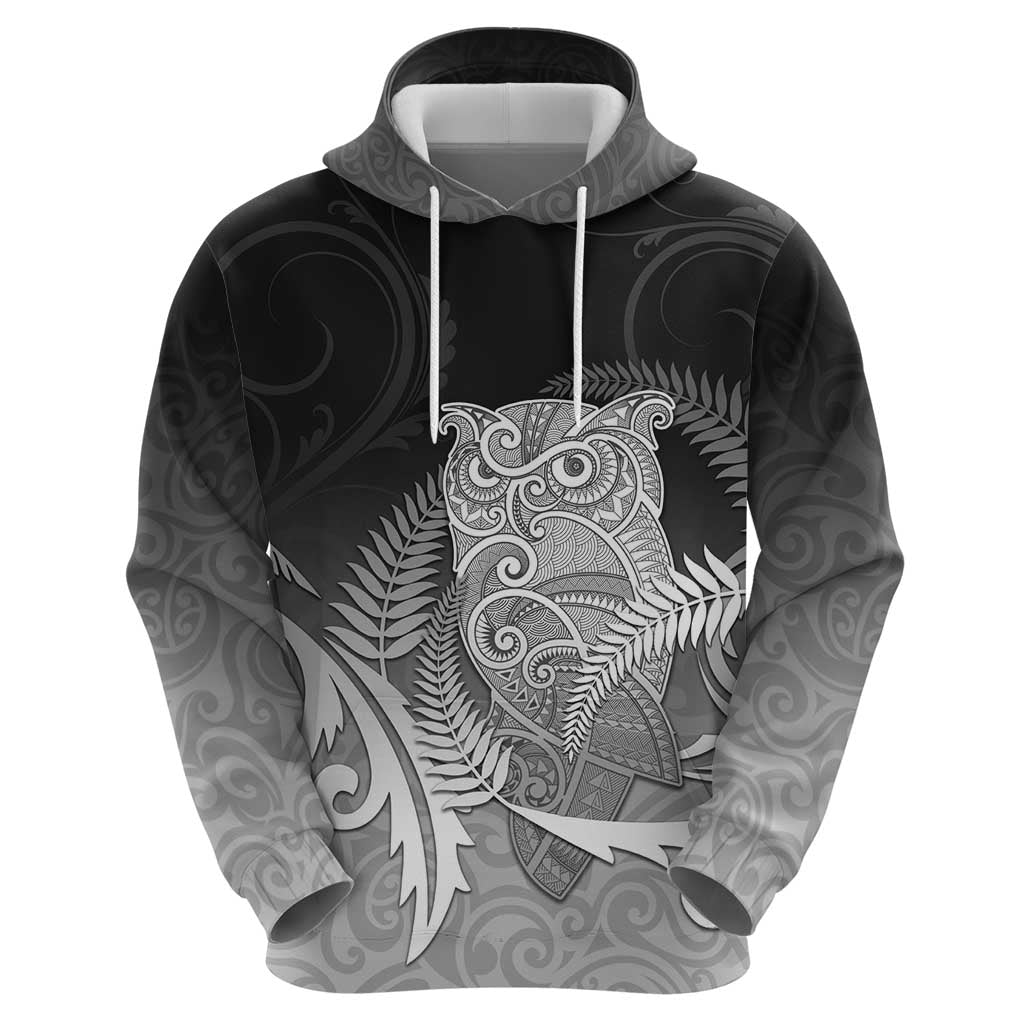 New Zealand Aotearoa Ruru Zip Hoodie Maori Fern Art Black