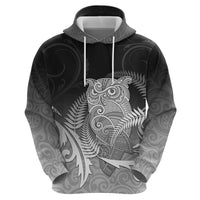 New Zealand Aotearoa Ruru Zip Hoodie Maori Fern Art Black