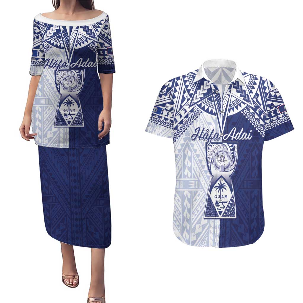 Personalised Northern Mariana Islands And Guam Couples Matching Puletasi and Hawaiian Shirt Latte Stone With Tribal Pattern