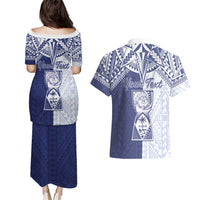 Personalised Northern Mariana Islands And Guam Couples Matching Puletasi and Hawaiian Shirt Latte Stone With Tribal Pattern