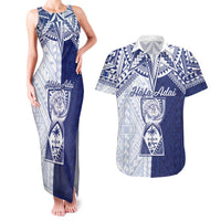 Personalised Northern Mariana Islands And Guam Couples Matching Tank Maxi Dress and Hawaiian Shirt Latte Stone With Tribal Pattern