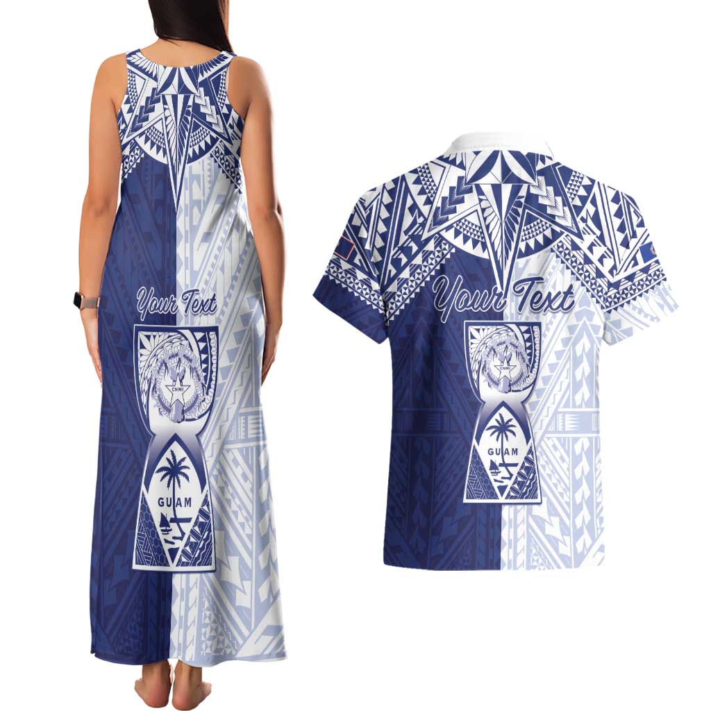 Personalised Northern Mariana Islands And Guam Couples Matching Tank Maxi Dress and Hawaiian Shirt Latte Stone With Tribal Pattern