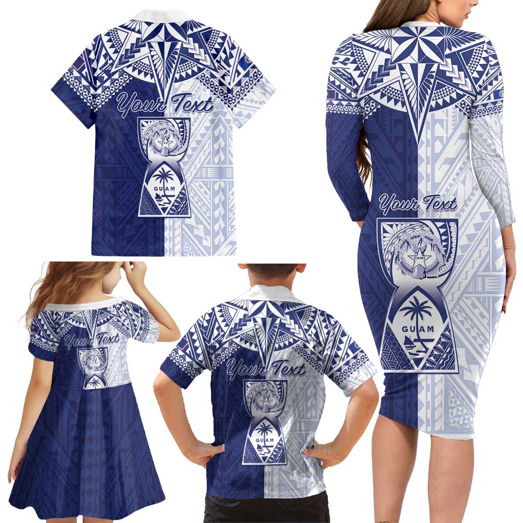 Personalised Northern Mariana Islands And Guam Family Matching Long Sleeve Bodycon Dress and Hawaiian Shirt Latte Stone With Tribal Pattern