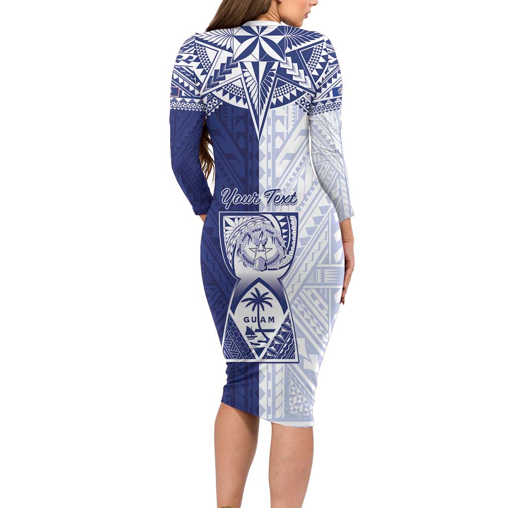 Personalised Northern Mariana Islands And Guam Family Matching Long Sleeve Bodycon Dress and Hawaiian Shirt Latte Stone With Tribal Pattern