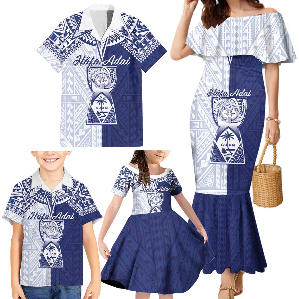 Personalised Northern Mariana Islands And Guam Family Matching Mermaid Dress and Hawaiian Shirt Latte Stone With Tribal Pattern