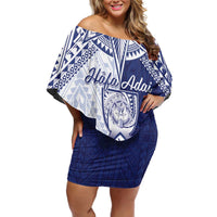 Personalised Northern Mariana Islands And Guam Family Matching Off Shoulder Short Dress and Hawaiian Shirt Latte Stone With Tribal Pattern