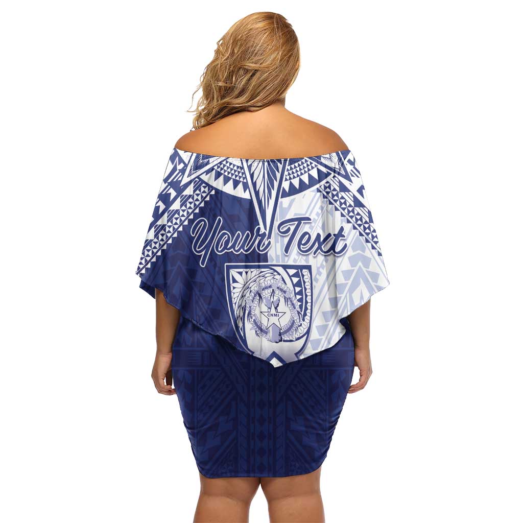 Personalised Northern Mariana Islands And Guam Family Matching Off Shoulder Short Dress and Hawaiian Shirt Latte Stone With Tribal Pattern