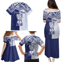 Personalised Northern Mariana Islands And Guam Family Matching Puletasi and Hawaiian Shirt Latte Stone With Tribal Pattern