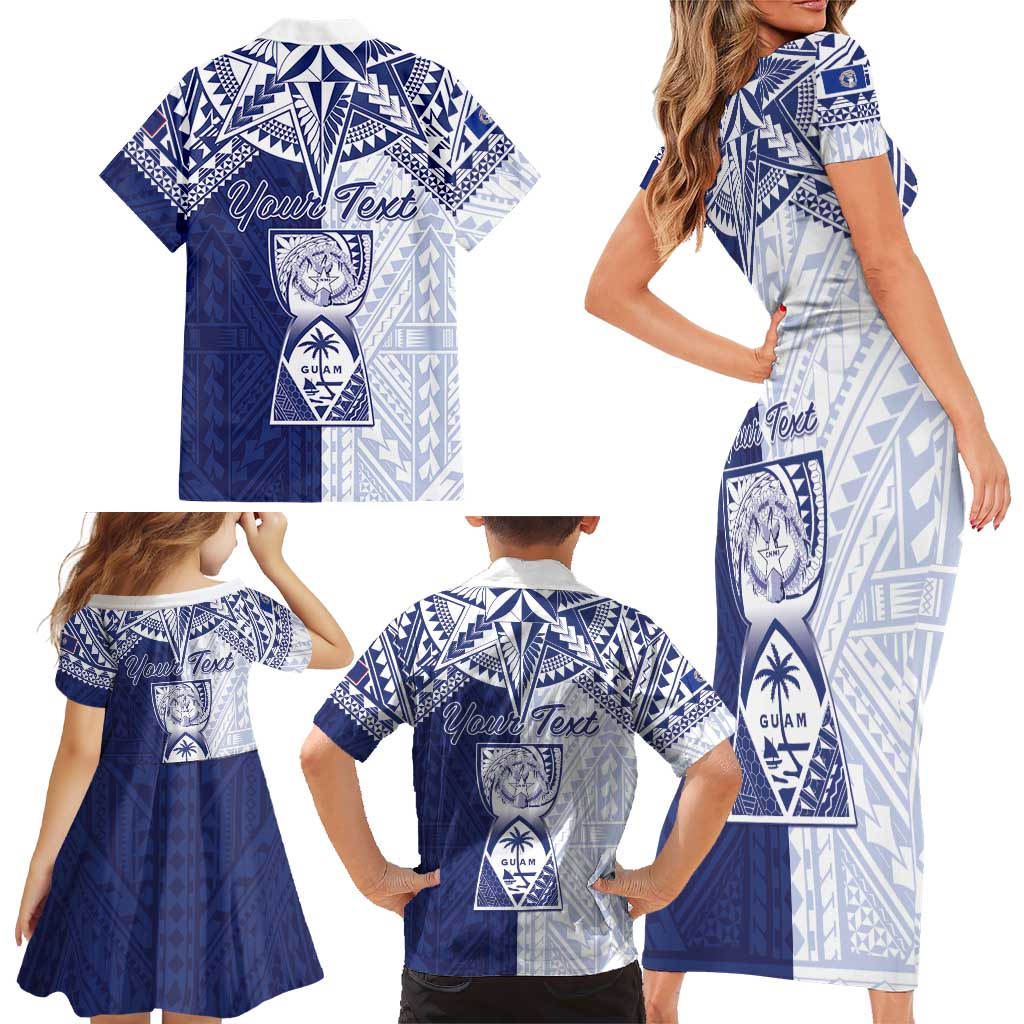 Personalised Northern Mariana Islands And Guam Family Matching Short Sleeve Bodycon Dress and Hawaiian Shirt Latte Stone With Tribal Pattern