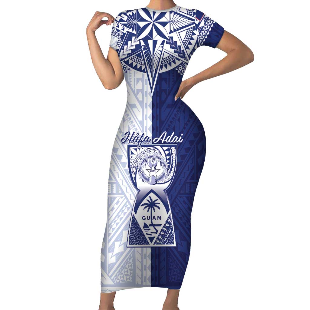 Personalised Northern Mariana Islands And Guam Family Matching Short Sleeve Bodycon Dress and Hawaiian Shirt Latte Stone With Tribal Pattern