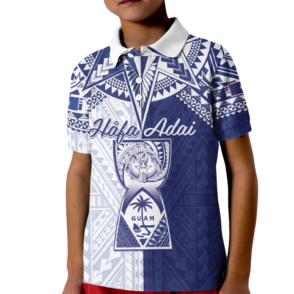 Personalised Northern Mariana Islands And Guam Kid Polo Shirt Latte Stone With Tribal Pattern LT05 Kid Blue - Polynesian Pride